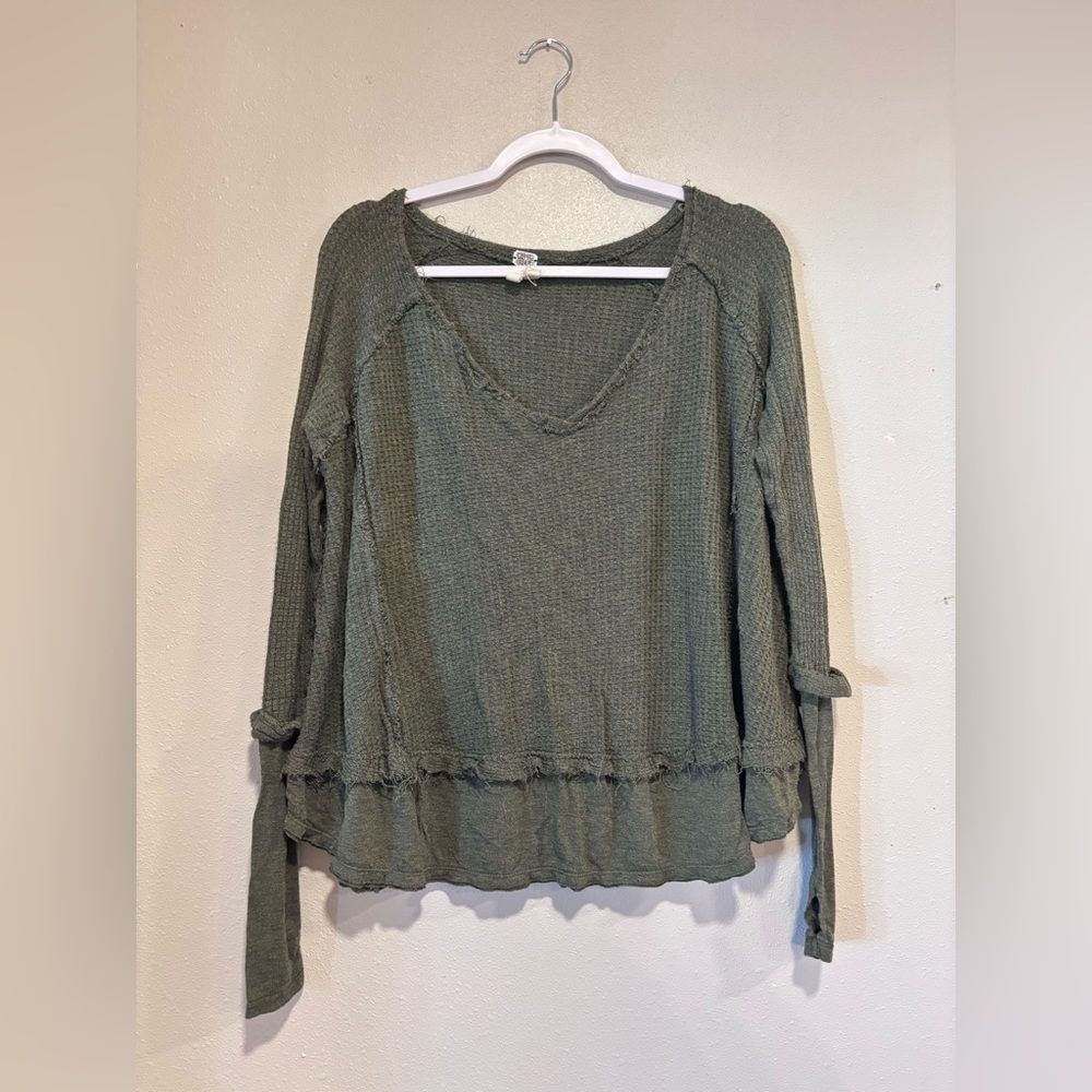 Free People We The Free Laguna Thermal Top Olive Green, Cozy Blouse